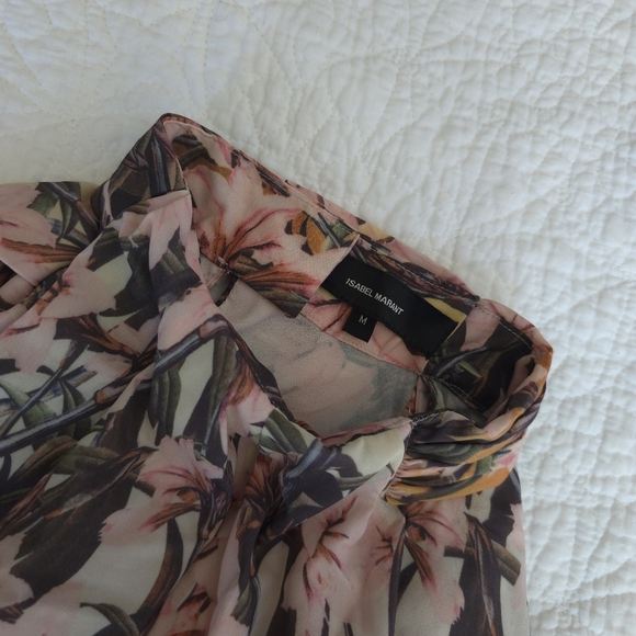 Isabel Marant Silk Blend Floral Mock Neck Short Sleeve Draped FlowingBlouse - Picture 7 of 12